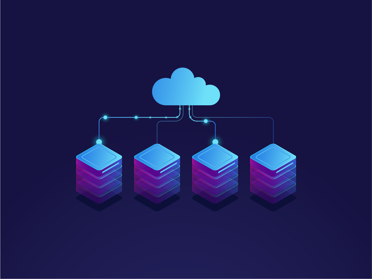 An icon of a cloud connected to different computing models that symbolize public, private, hybrid, and multi cloud.