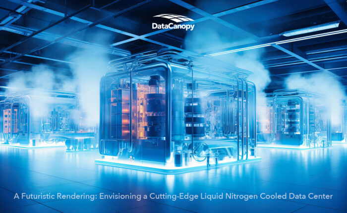 A futuristic rendering of a liquid cooled data center.