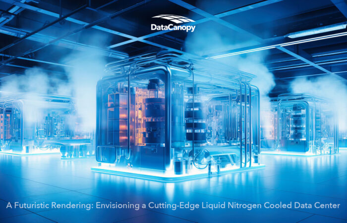 A futuristic rendering of a liquid cooled data center.