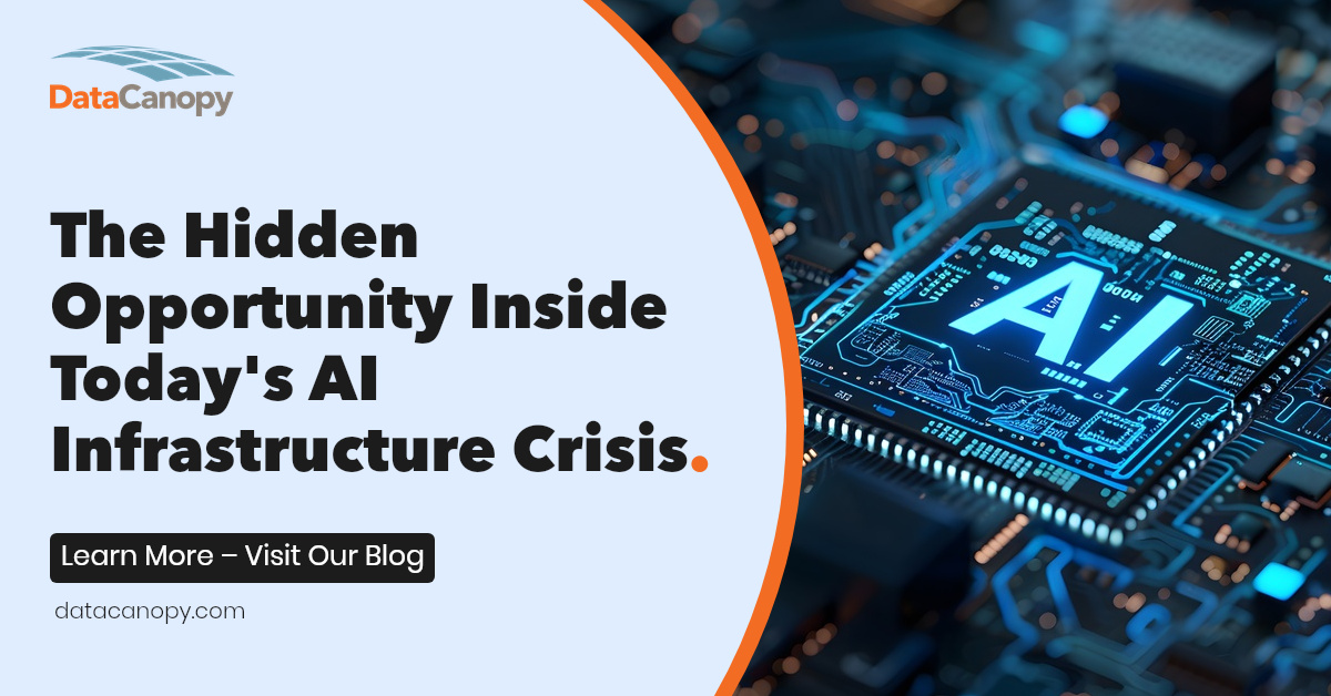 AI Data Center with a title of a blog post that reads "The Hidden Opportunity Inside Today's AI Infrastructure Crisis"